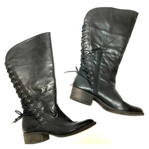 Madden Girl Lace Up Western Wide Calf Black Boots